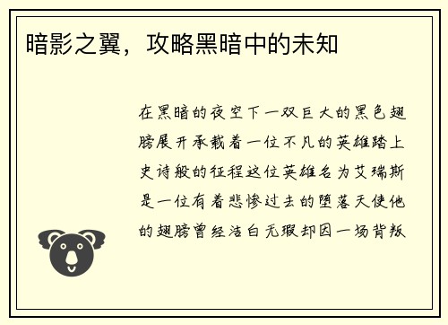 暗影之翼，攻略黑暗中的未知