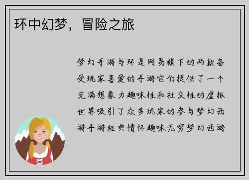 环中幻梦，冒险之旅